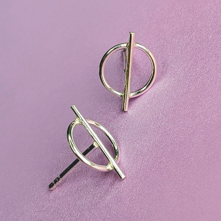 Minimalist Cut Circle Sterling Silver Stud Earrings