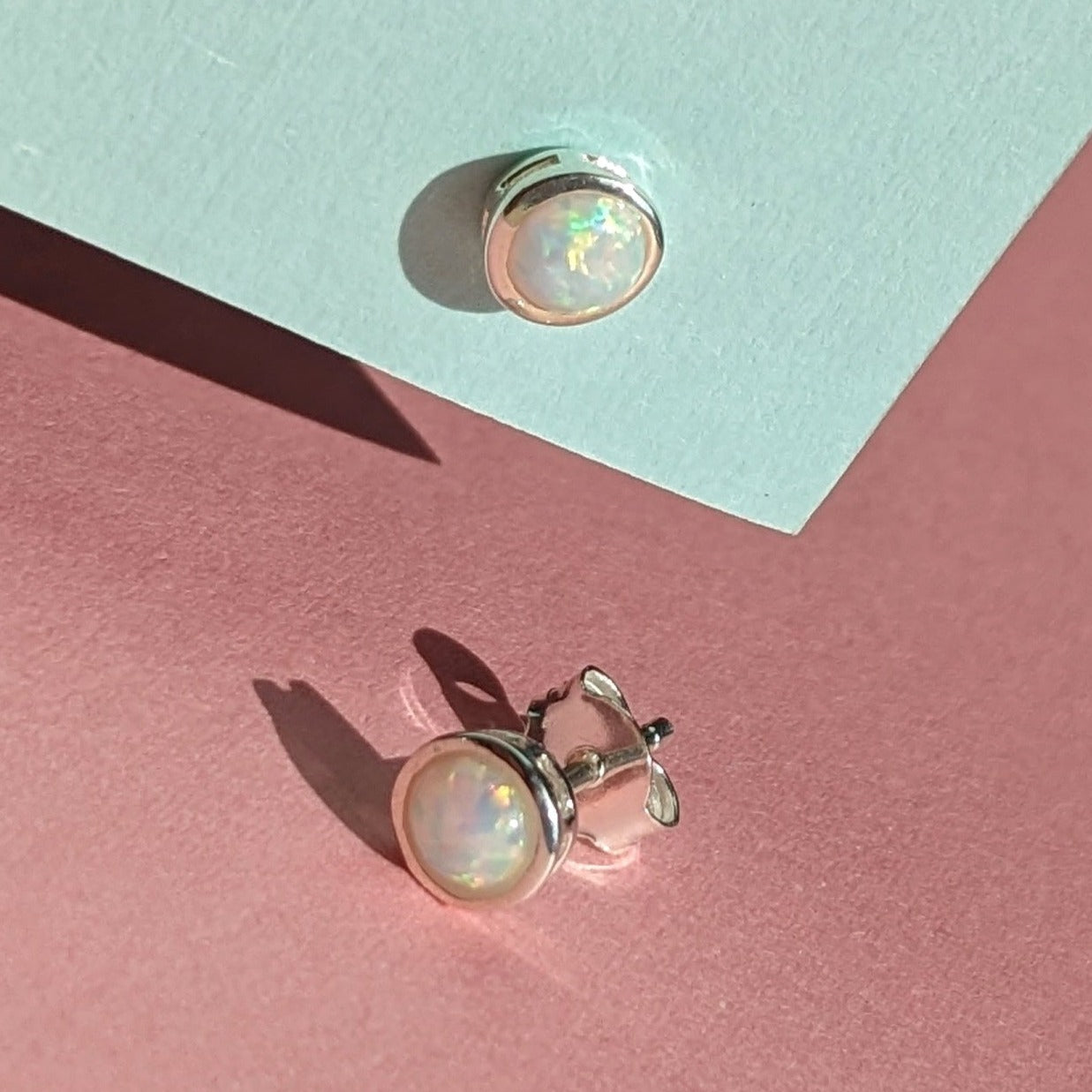 Silver Opal Studs - Zimbabwe