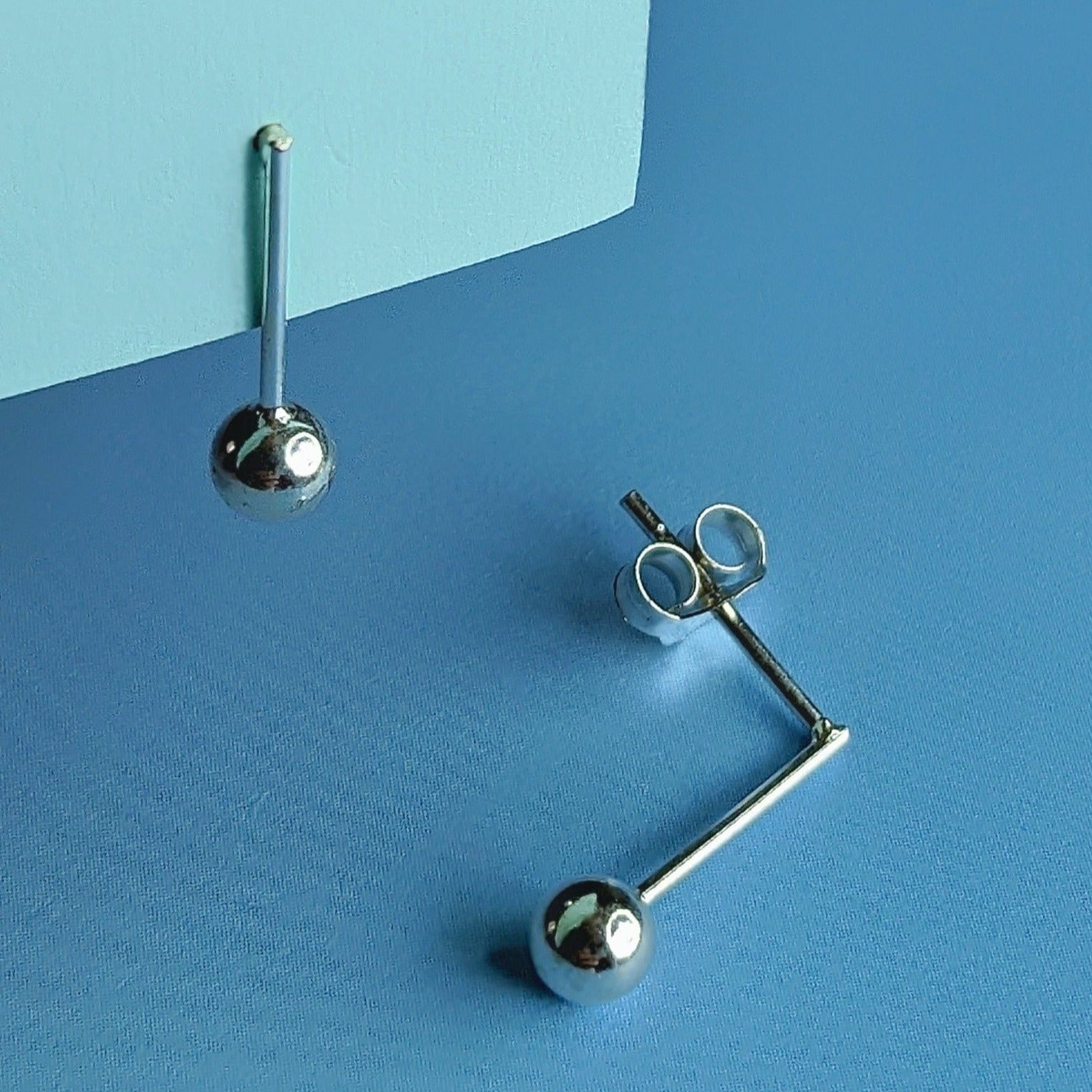 Silver Geometric Ball Earrings