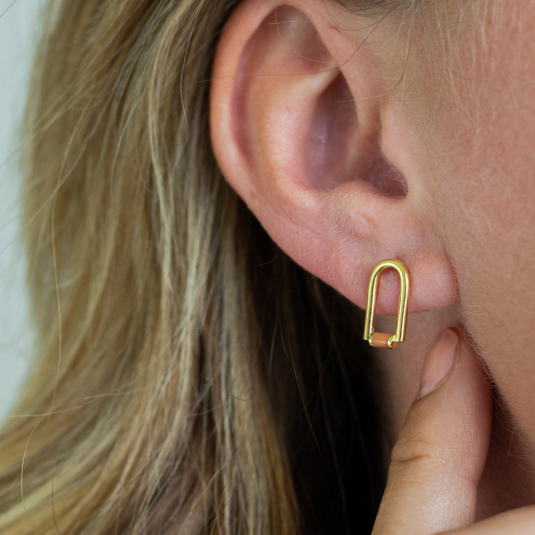 Contemporary Arch Gold Enamel Stud Earrings