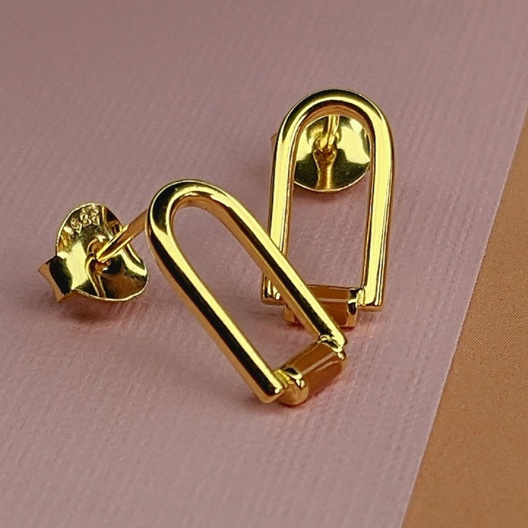 Contemporary Arch Gold Enamel Stud Earrings