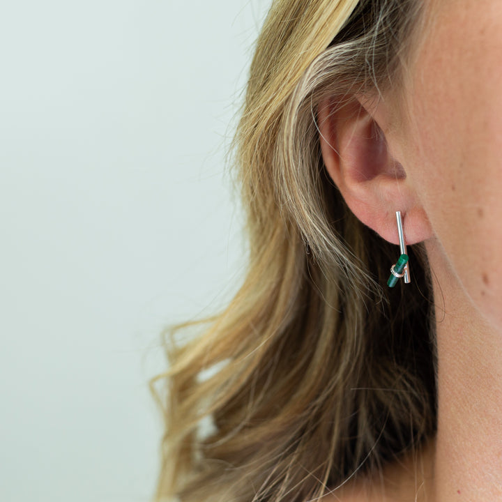 Malachite Bar Sterling Silver Drop Stud Earrings