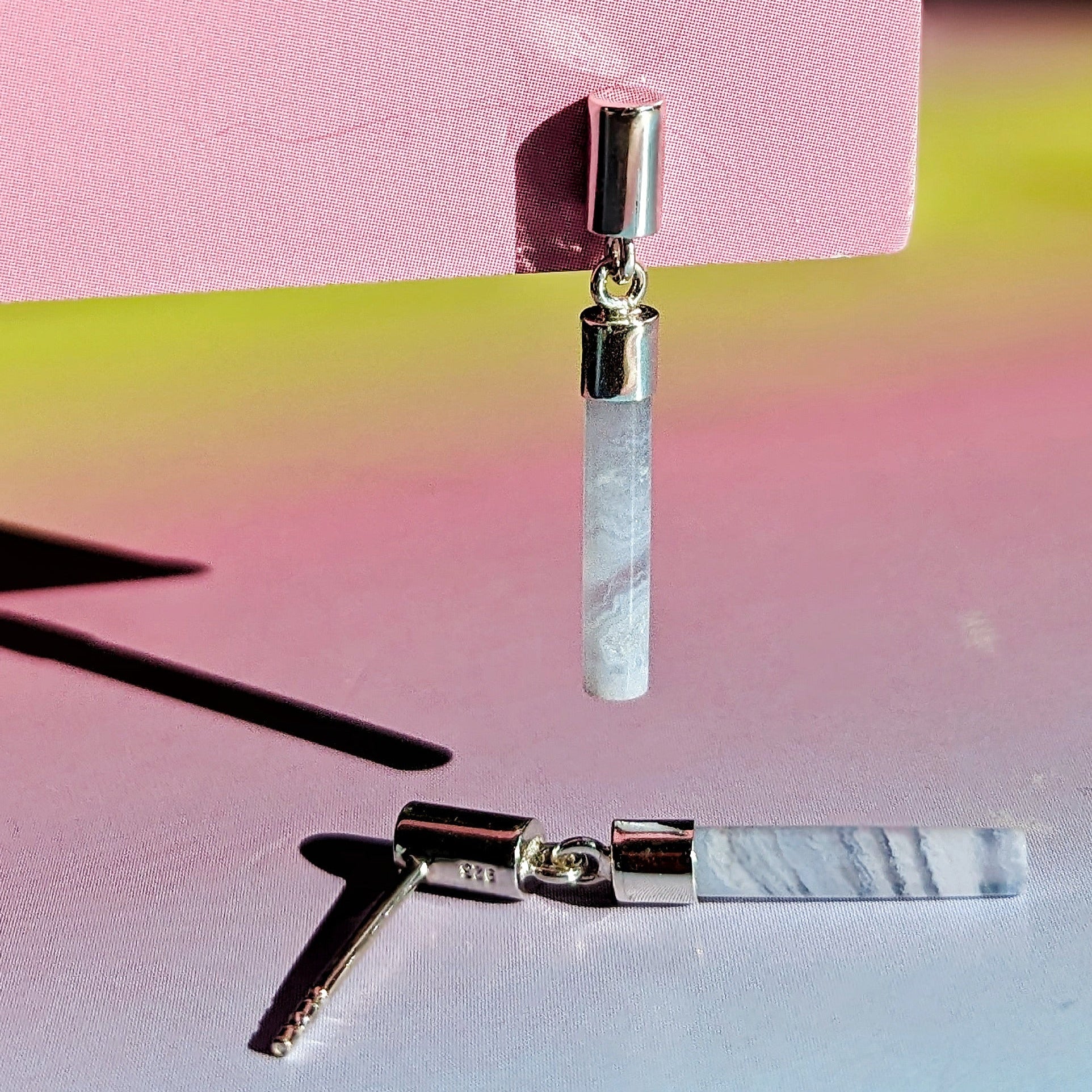 Blue Lace Agate Drop Bar Earrings