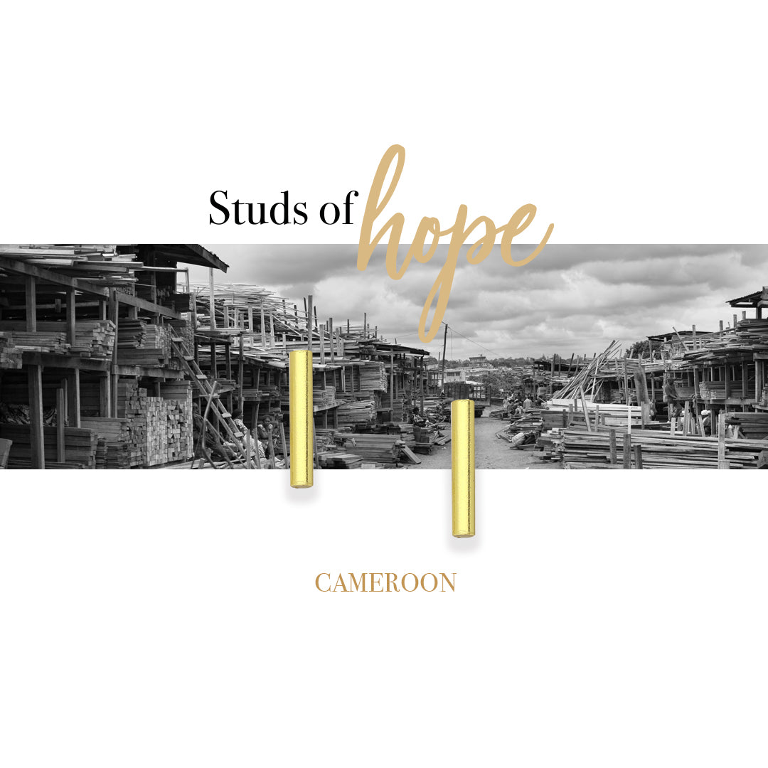 Gold Pillar Stud Earrings