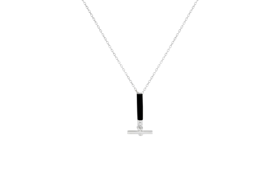 Minimalist Movement Onyx T-Bar Silver Necklace