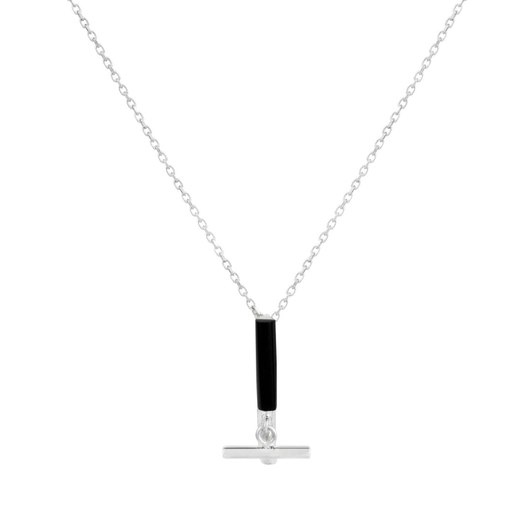 Minimalist Movement Onyx T-Bar Silver Necklace - Vurchoo Ethical Jewellery