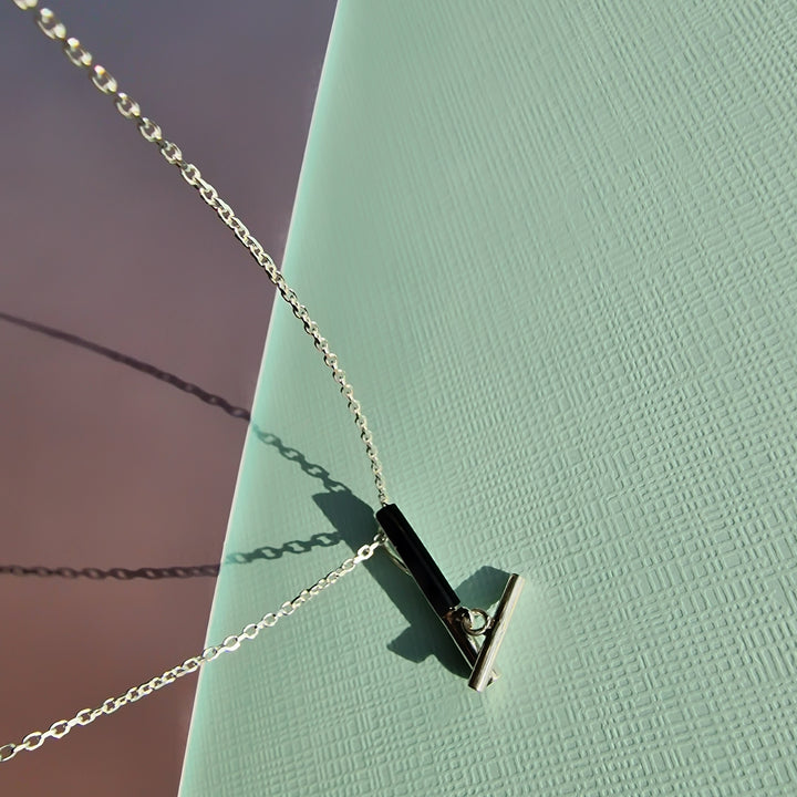 Minimalist Movement Onyx T-Bar Silver Necklace - Vurchoo Ethical Jewellery