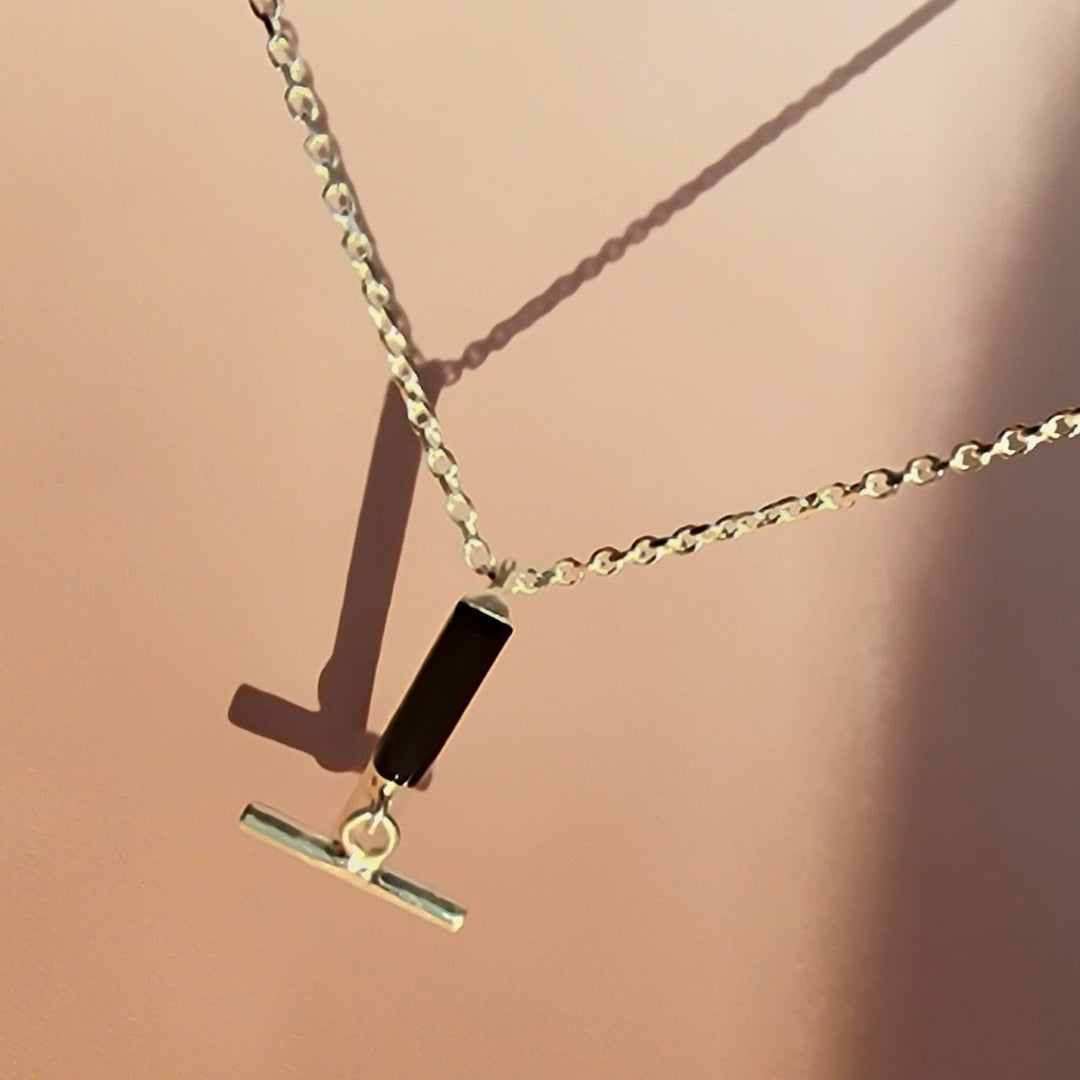 Minimalist Movement Onyx T-Bar Silver Necklace