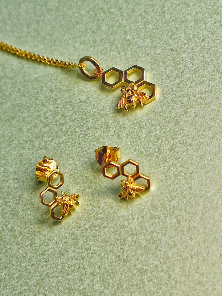 Bumblebee Honeycomb Gold Chain Necklace