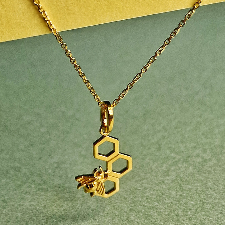 Bumblebee Honeycomb Gold Chain Necklace