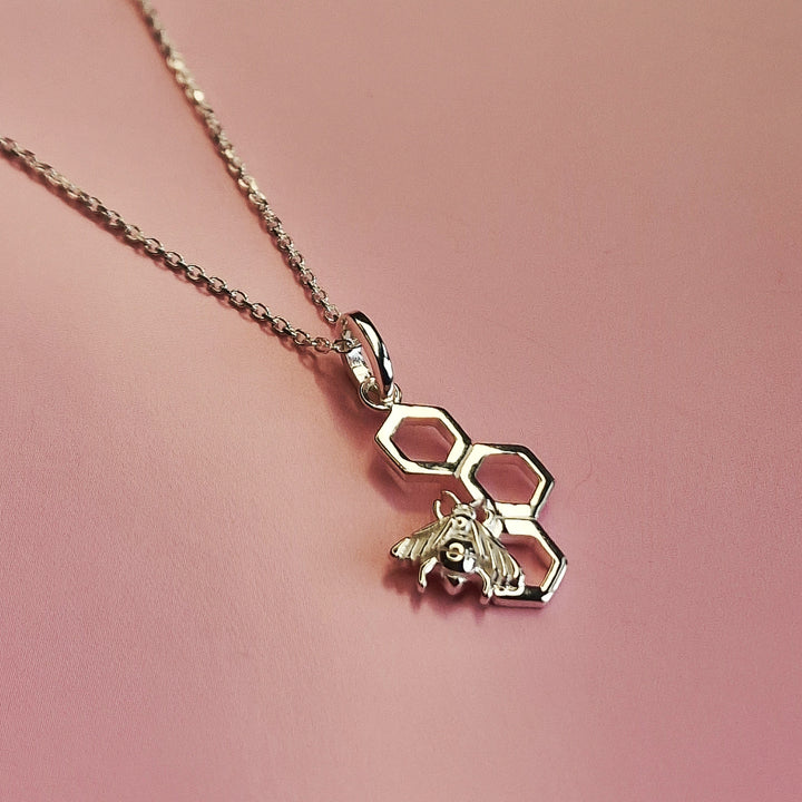 Bumble Bee Honeycomb Sterling Silver Necklace