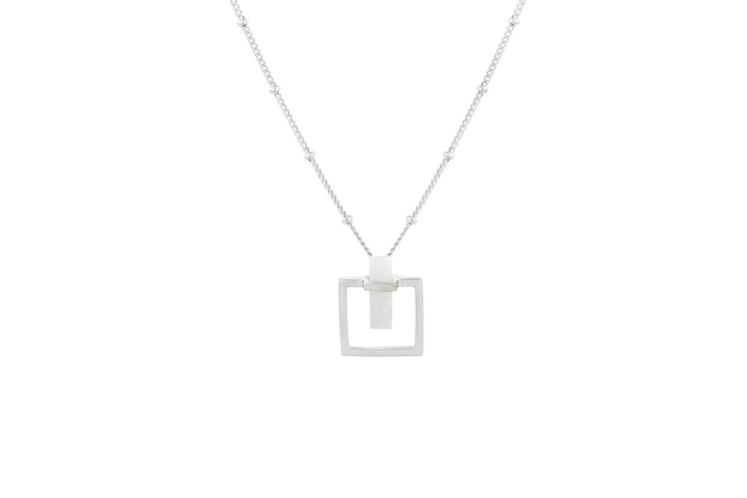 Moonstone Square Sterling Silver Satellite Chain Necklace