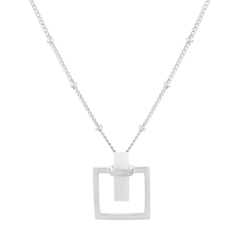 Moonstone Square Sterling Silver Satellite Chain Necklace