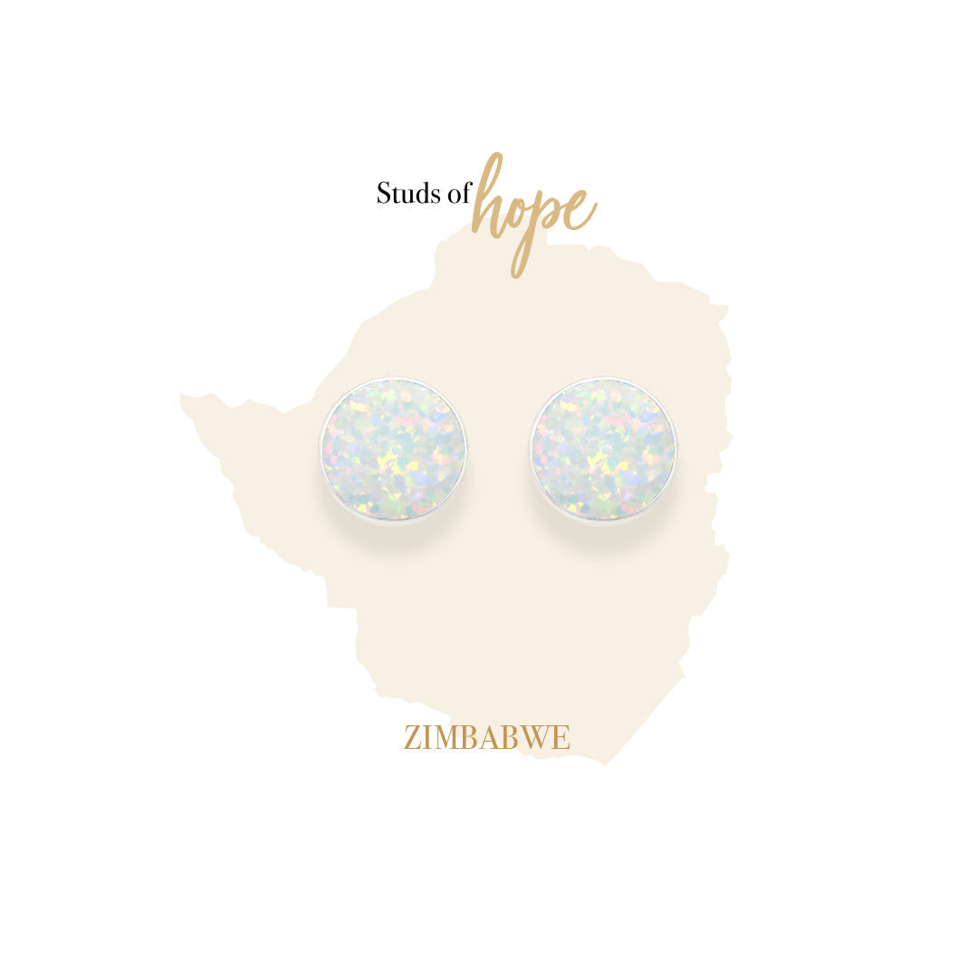 Silver Opal Studs - Zimbabwe