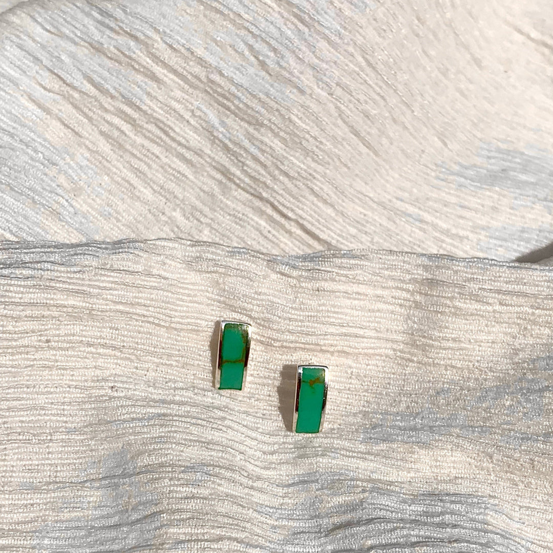 Turquoise Sterling Silver Rectangle Stud Earrings - Vurchoo Ethical Jewellery